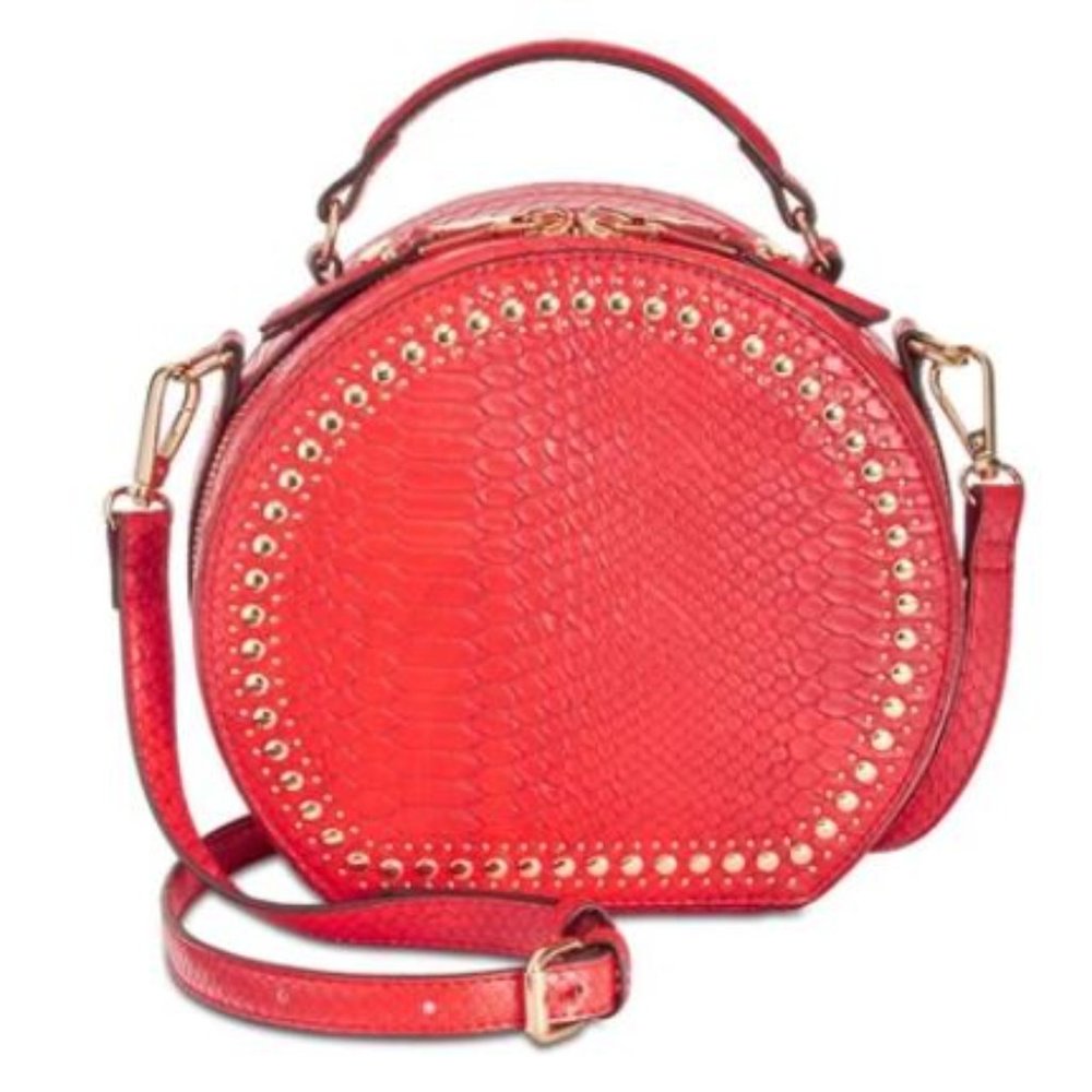 🌺 INC International Concepts Women's Rilie Circle Top Handle Crossbody Bag Red